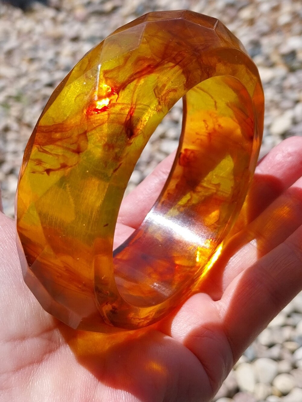 Bakelite Amber Resin Bangle Bracelet - Women Jewelry